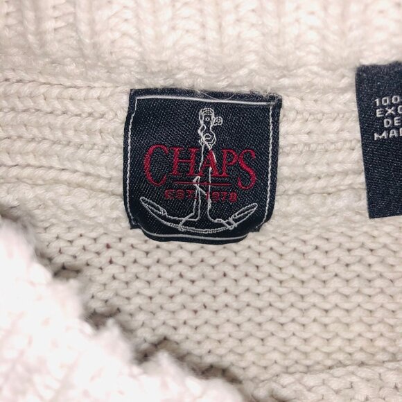 Chaps Mens L Sweater Beige Cable Knit Anchors Long Sleeve Crew Neck New - Picture 9 of 10